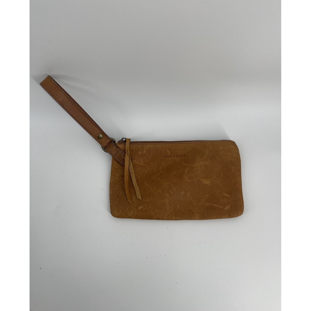Brown‎ Leather Wristlet Clutch Wallet Women's Zip Pouch